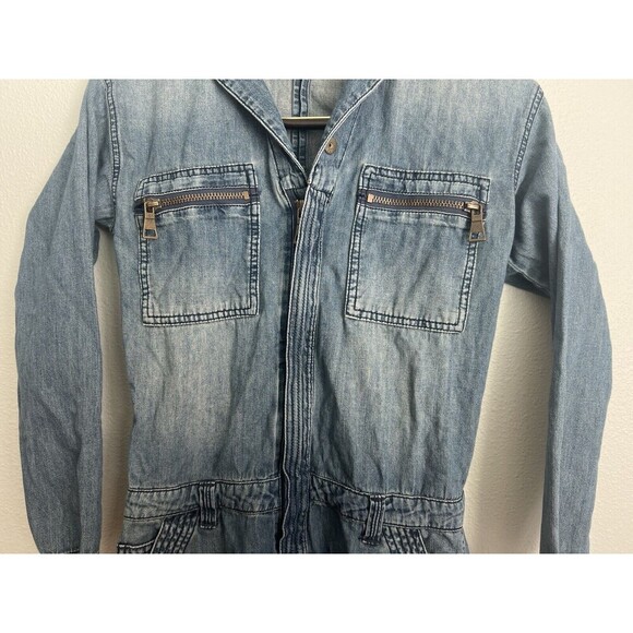 Free PEOPLE WE THE FREE DENIM JUMPSUIT COVERALL Long Sleeve Blue Zip Size 24 - Picture 4 of 7
